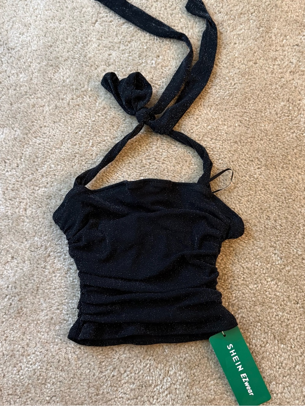 NWT Womens M Sparkly Black Halter Crop Top: Stretch Going Out Date Night Party